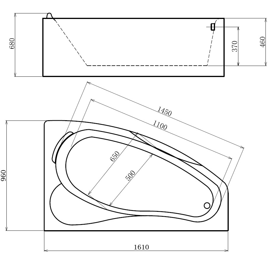 Ванна гидромассажная пристенная Gemy G9046 O R 161х96х68 (белый), слив-перелив, правосторонняя