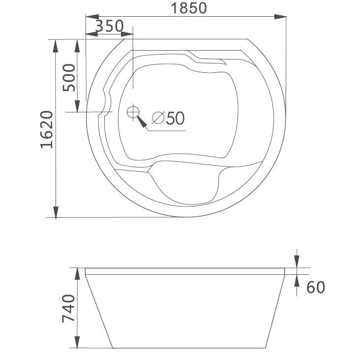 Ванна гидромассажная встраиваемая Gemy GG9053 B 185х162х74 (белый), слив-перелив