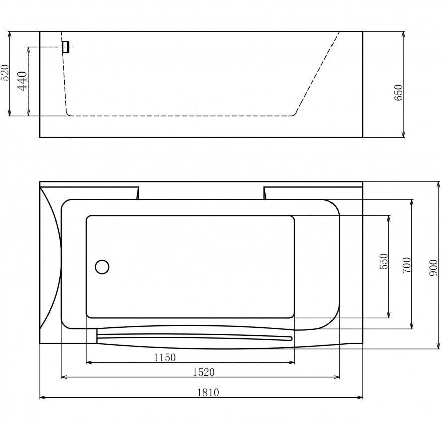 Ванна гидромассажная пристенная Gemy G9055 K L 181х92х65 (белый), слив-перелив, левосторонняя
