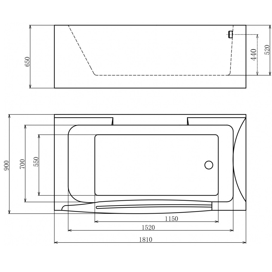 Ванна гидромассажная пристенная Gemy G9055 K R 181х90х65 (белый), слив-перелив, правосторонняя