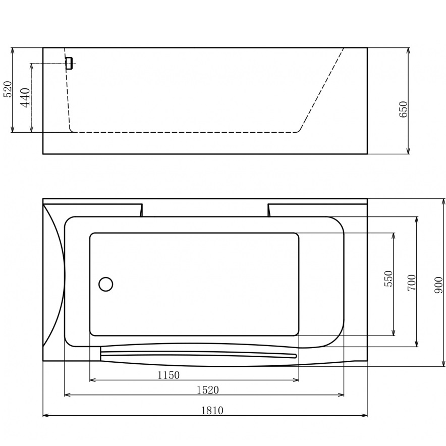 Ванна гидромассажная пристенная Gemy G9055 O L 181х92х65 (белый), слив-перелив, левосторонняя