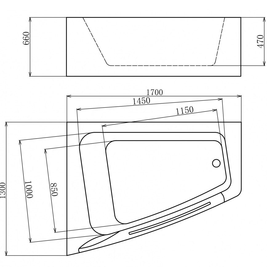 Ванна гидромассажная пристенная Gemy G9056 B L 170х130х66 (белый), слив-перелив, левосторонняя