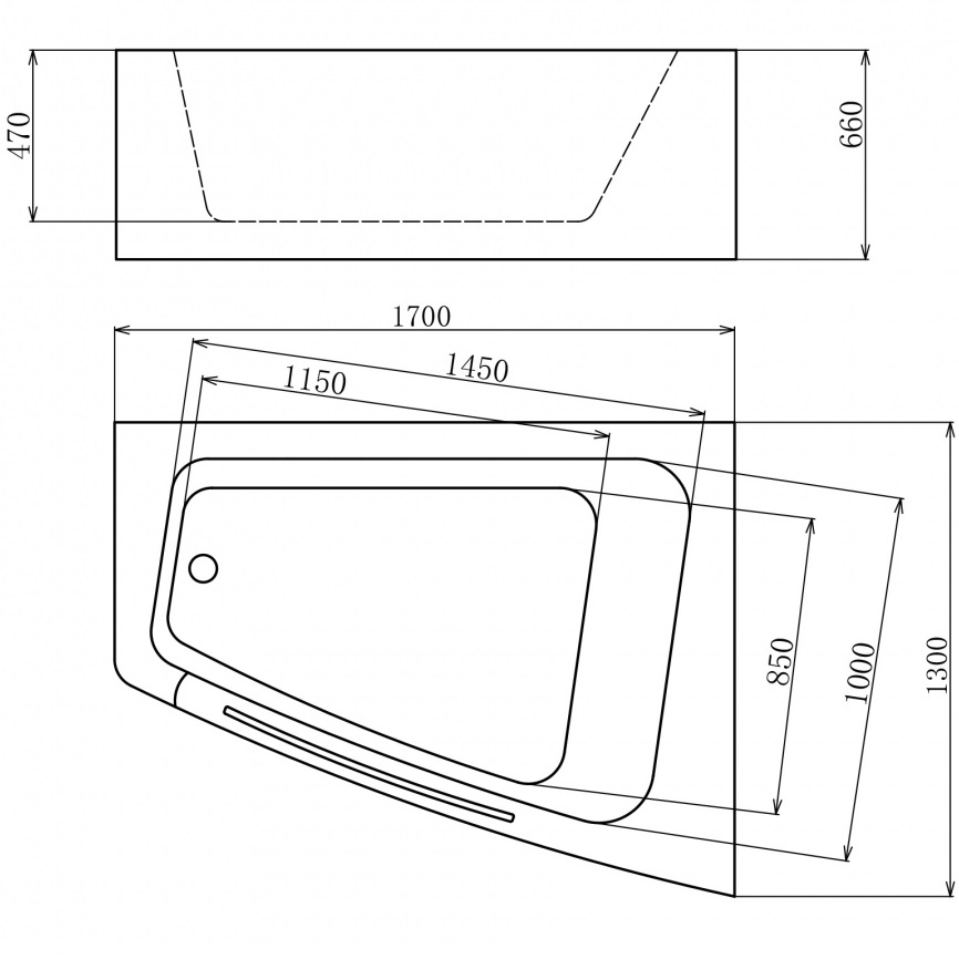 Ванна гидромассажная пристенная Gemy G9056 B R 170х130х66 (белый), слив-перелив, правосторонняя