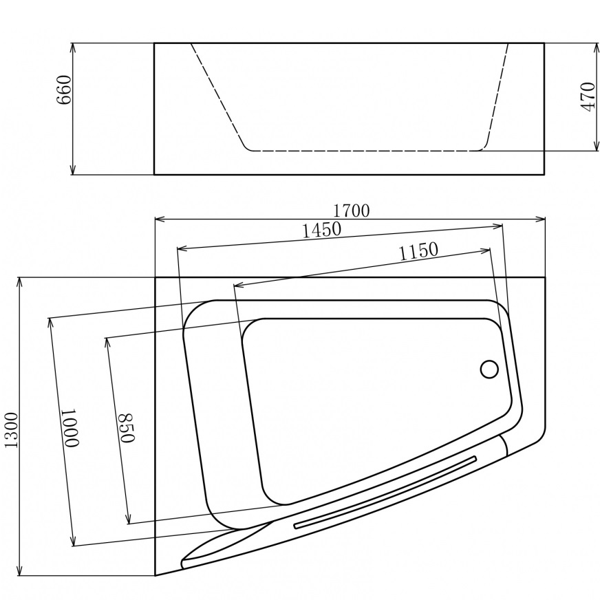 Ванна гидромассажная пристенная Gemy G9056 K L 170х130х66 (белый), слив-перелив, левосторонняя