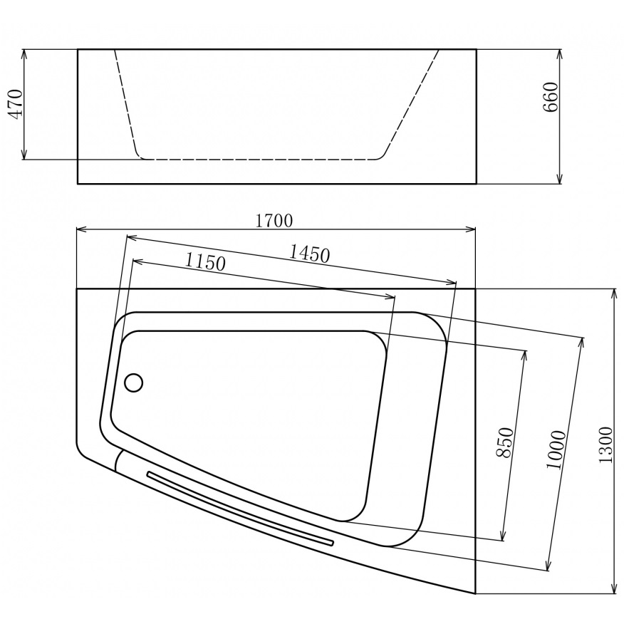 Ванна акриловая пристенная Gemy G9056 K R 170х130х66 (белый), слив-перелив, правосторонняя