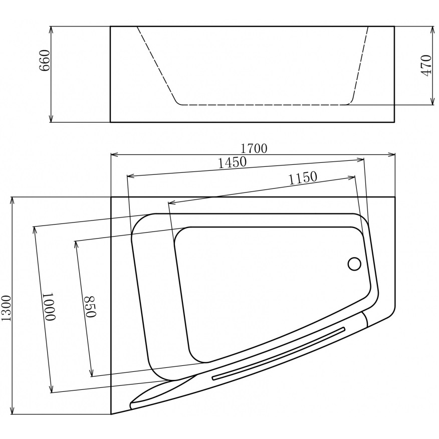 Ванна гидромассажная пристенная Gemy G9056 O L 170х130х66 (белый), слив-перелив, левосторонняя