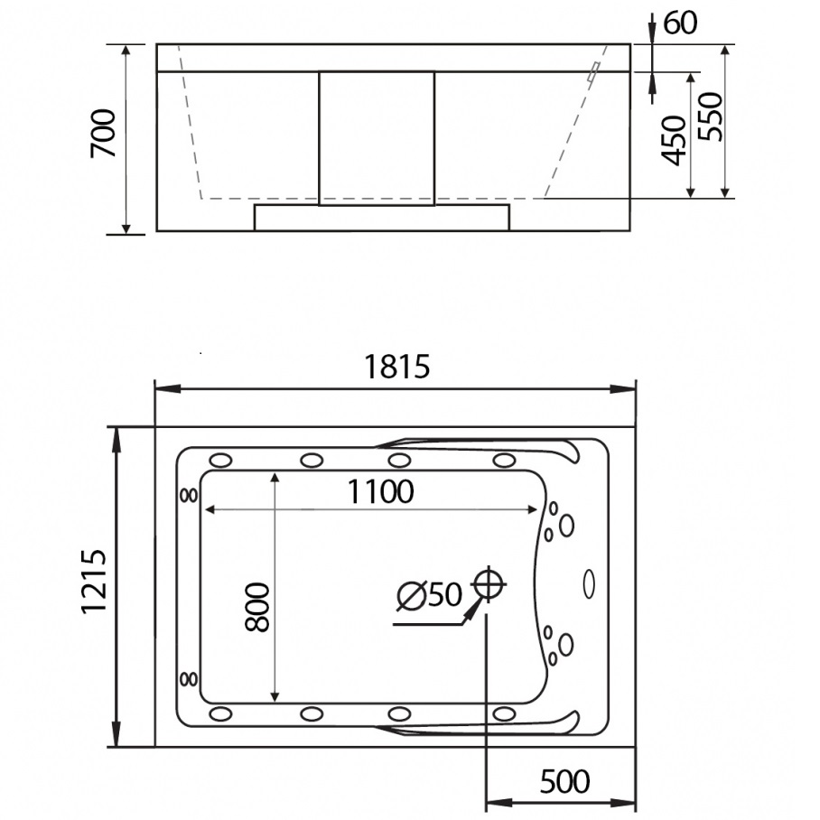 Ванна гидромассажная пристенная Gemy G9061 K L 181х121х70 (белый), слив-перелив, левосторонняя