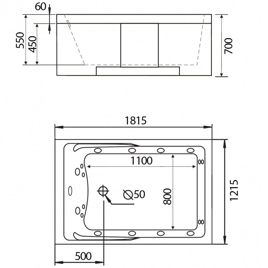 Ванна гидромассажная пристенная Gemy G9061 K R 181х121х70 (белый), слив-перелив, правосторонняя