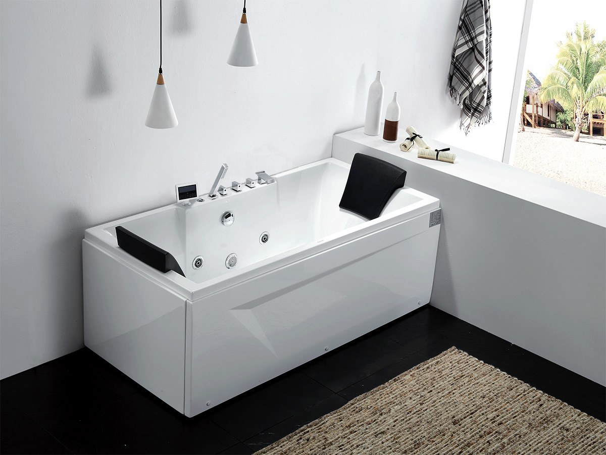 Ванна гидромассажная пристенная Gemy G9065 K R 175х85х72 (белый), слив-перелив, правосторонняя