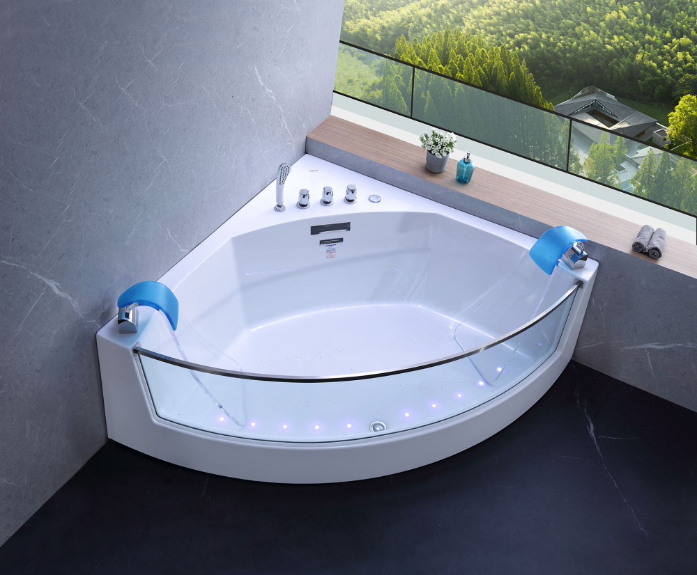 Ванна гидромассажная пристенная Gemy G9080 150х150х60 (белый), слив-перелив