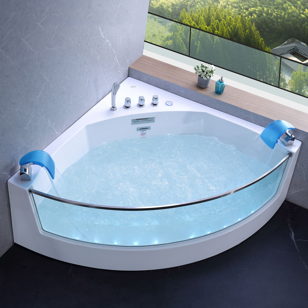 Ванна гидромассажная пристенная Gemy G9080 150х150х60 (белый), слив-перелив