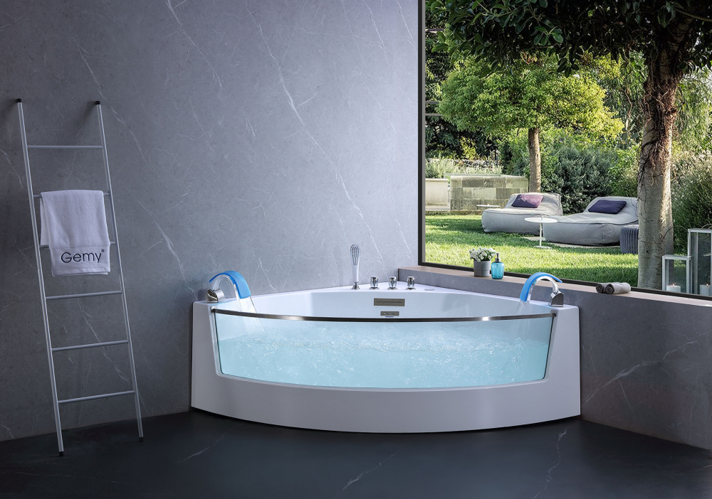 Ванна гидромассажная пристенная Gemy G9080 150х150х60 (белый), слив-перелив