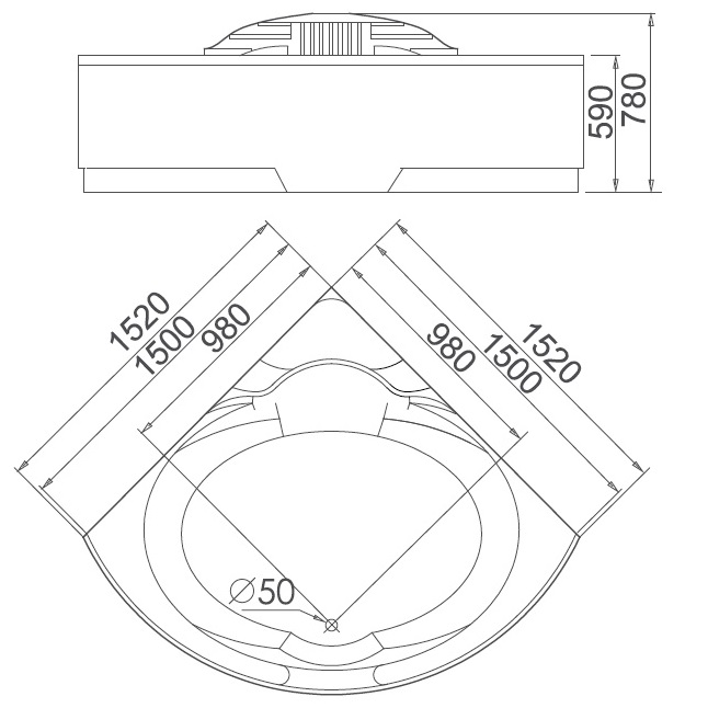 Ванна гидромассажная пристенная Gemy G9082 B 152х152х78 (белый), слив-перелив