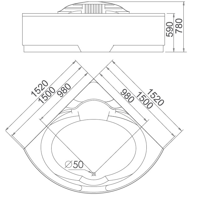 Ванна гидромассажная пристенная Gemy G9082 K 152х152х78 (белый), слив-перелив