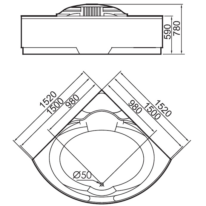 Ванна гидромассажная пристенная Gemy G9082 O 152х152х78 (белый), слив-перелив