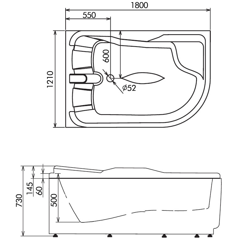 Ванна гидромассажная пристенная Gemy G9083 B L 180х121х73 (белый), слив-перелив, левосторонняя