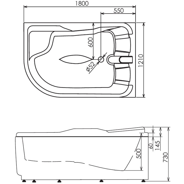 Ванна гидромассажная пристенная Gemy G9083 B R 180х121х73 (белый), слив-перелив, правосторонняя