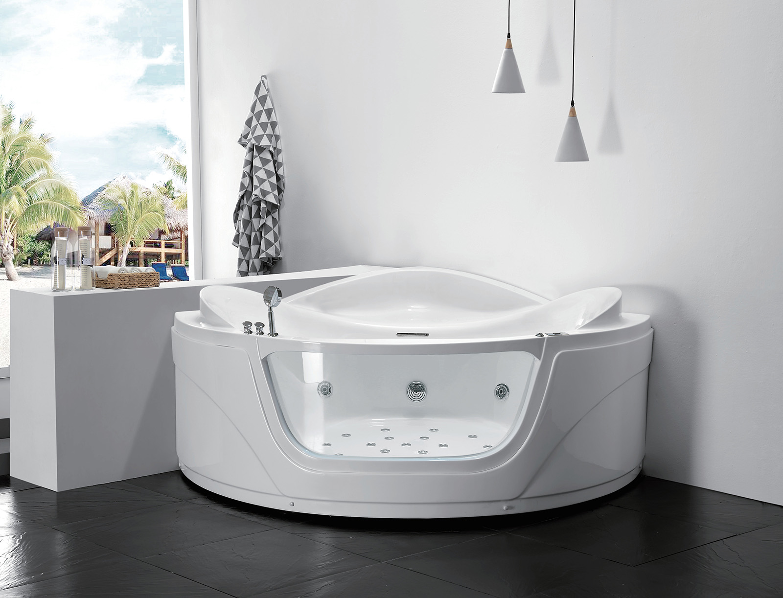 Ванна гидромассажная пристенная Gemy G9247 K 165х165х82 (белый), слив-перелив