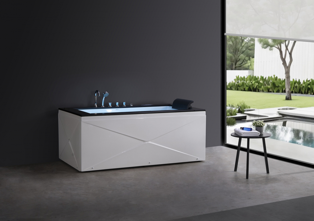 Ванна гидромассажная пристенная Gemy G9258 180х100х70 (белый), слив-перелив