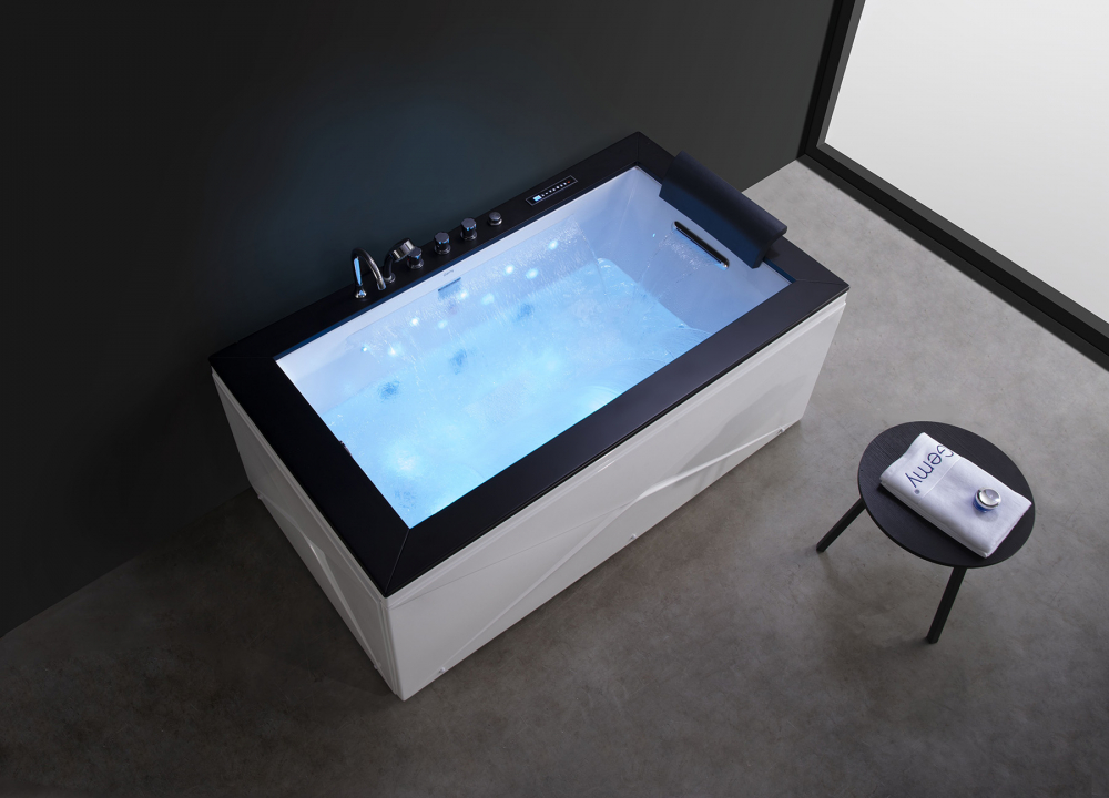 Ванна гидромассажная пристенная Gemy G9258 180х100х70 (белый), слив-перелив