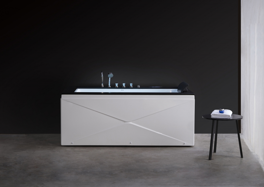 Ванна гидромассажная пристенная Gemy G9258 180х100х70 (белый), слив-перелив