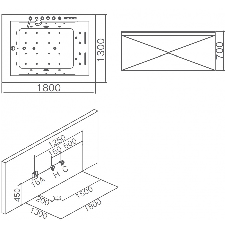 Ванна гидромассажная пристенная Gemy G9259 180х130х70 (белый), слив-перелив