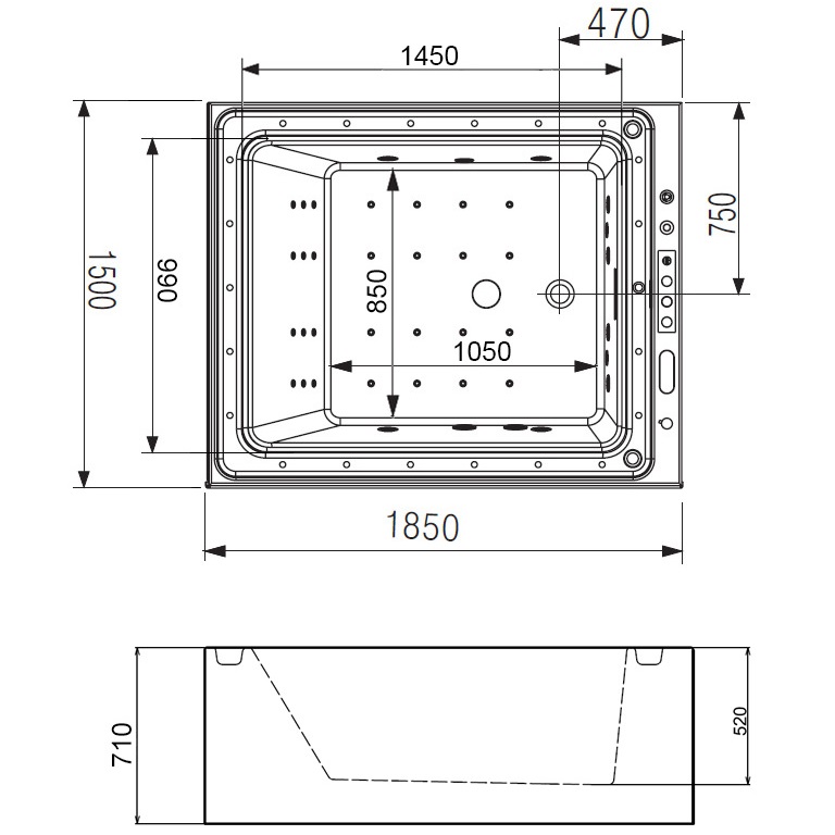 Ванна гидромассажная пристенная Gemy G9268 K 185х150х71 (белый), слив-перелив