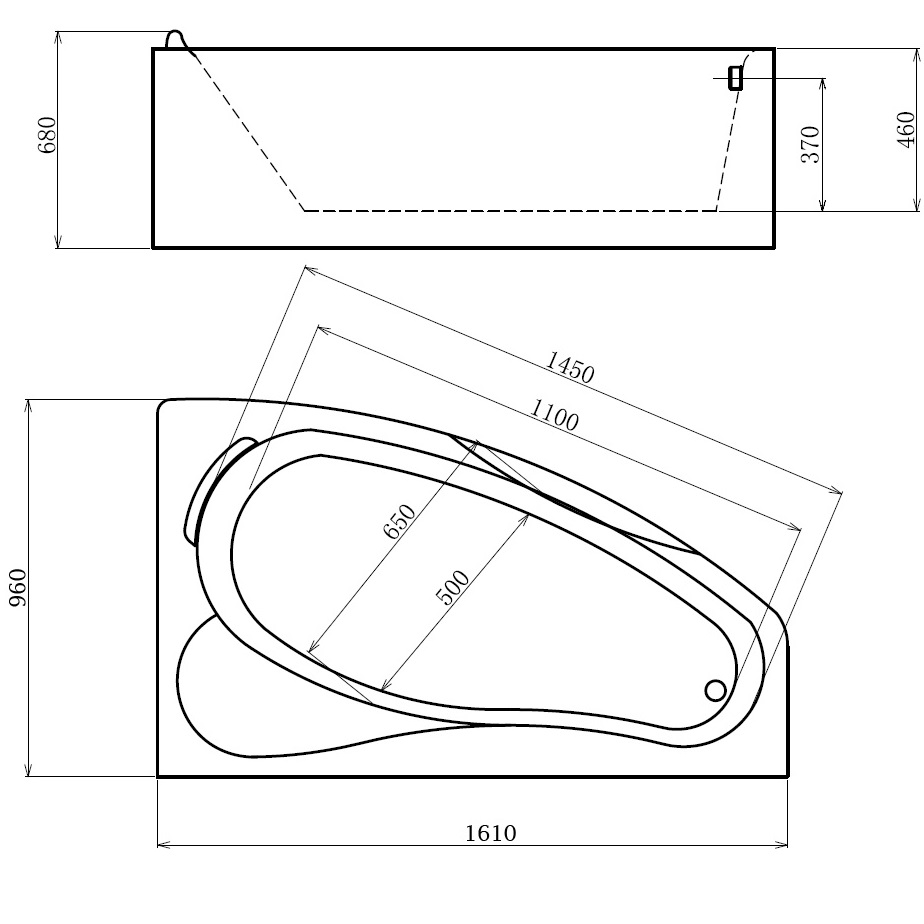 Ванна гидромассажная пристенная Gemy GG9046 K R 161х96х68 (белый), слив-перелив, правосторонняя