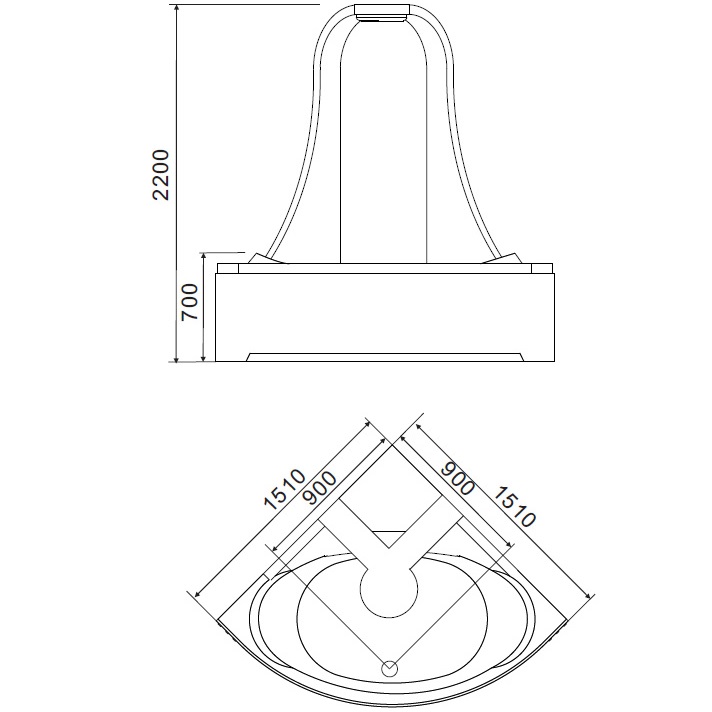 Ванна гидромассажная пристенная угловая Gemy G9069 K 151х151х220 (белый), слив-перелив