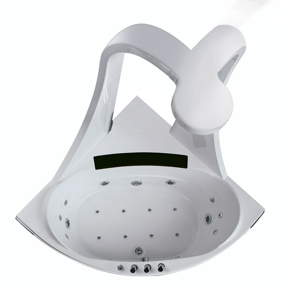 Ванна гидромассажная пристенная угловая Gemy G9069 K 151х151х220 (белый), слив-перелив