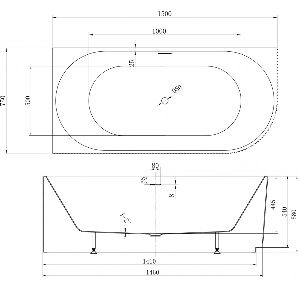 Ванна акриловая угловая, пристенная  ABBER AB9329-1.5 L 150x75x58 (белый), левая, слив-перелив