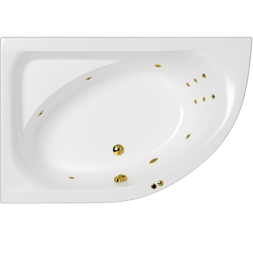Ванна акриловая угловая Whitecross Aquarella 0108.170110.100.LINE.GL 170x110 см., (белый глянцевый, золотой), слив-перелив, левосторонняя
