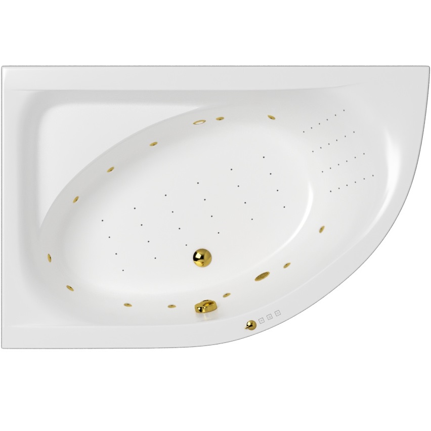 Ванна акриловая угловая Whitecross Aquarella 0108.170110.100.NANO.GL 170x110 см., (белый глянцевый, золотой), слив-перелив, хромотерапия, левосторонняя