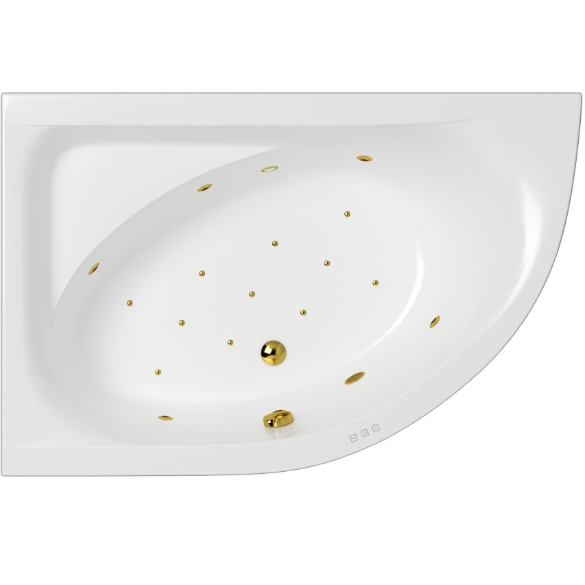 Ванна акриловая угловая Whitecross Aquarella 0108.170110.100.RELAX.GL 170x110 см., (белый глянцевый, золотой), слив-перелив, хромотерапия, левосторонняя