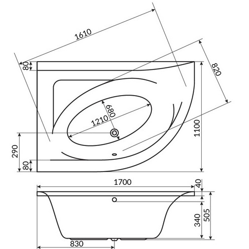 Ванна акриловая угловая Whitecross Aquarella 0108.170110.100.RELAX.WH 170x110 см., (белый глянцевый), слив-перелив, хромотерапия, левосторонняя