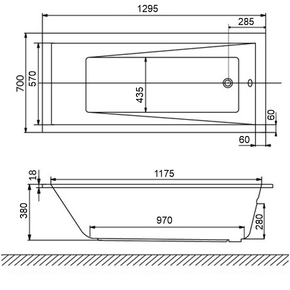 Ванна встраиваемая акриловая Whitecross Wave Slim 0111.130070.100 130x70 см, (белый глянцевый)