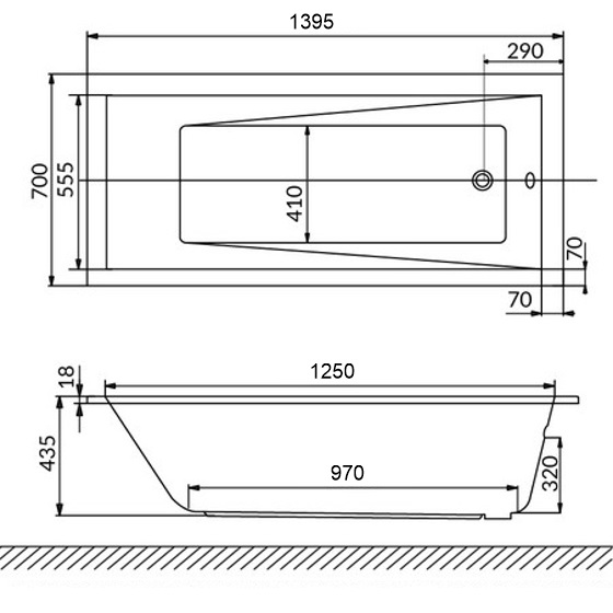 Ванна встраиваемая акриловая Whitecross Wave Slim 0111.140070.100 140x70 см, (белый глянцевый)
