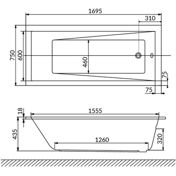 Ванна встраиваемая акриловая Whitecross Wave Slim 0111.170075.100 170x75 см, (белый глянцевый)