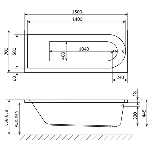 Ванна акриловая встраиваемая Excellent Aurum Slim WAEX.AUR15WHS 150x70 (белый), без слива-перелива