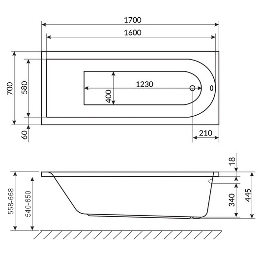 Ванна акриловая встраиваемая Excellent Aurum Slim WAEX.AUR17WHS 170x70 (белый), без слива-перелива
