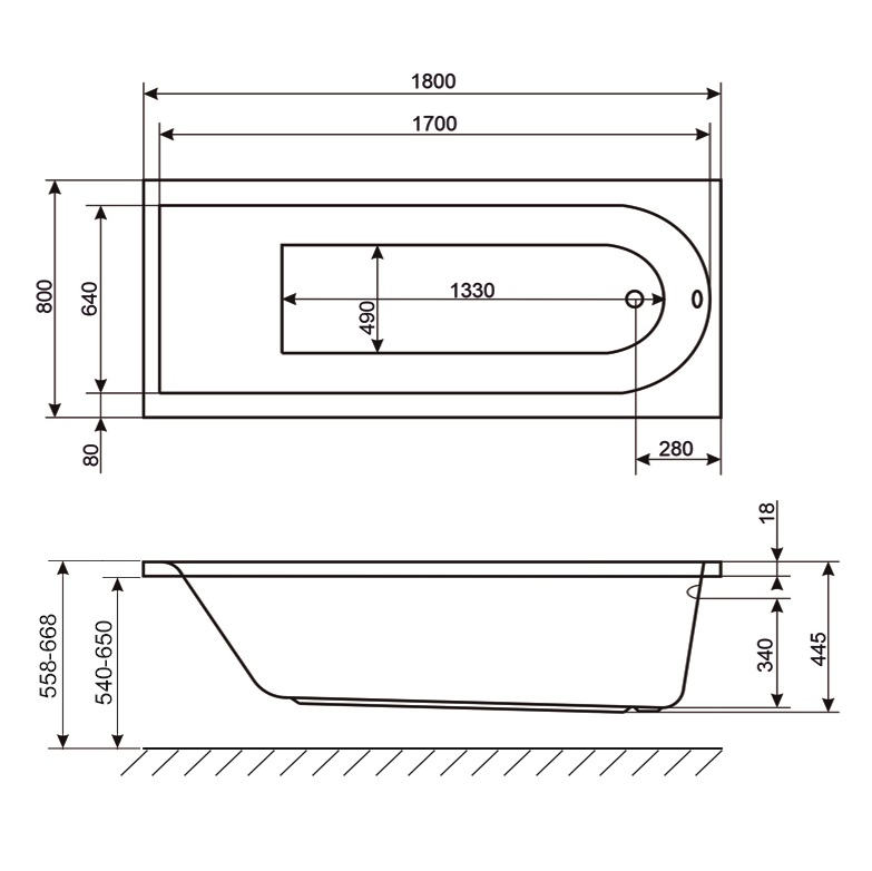 Ванна акриловая встраиваемая Excellent Aurum Slim WAEX.AUR18WHS 180x80 (белый), без слива-перелива