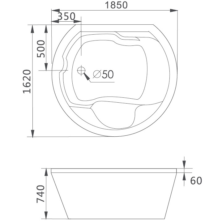 Ванна гидромассажная встраиваемая Gemy G9053 O 185х162х74 (белый), слив-перелив