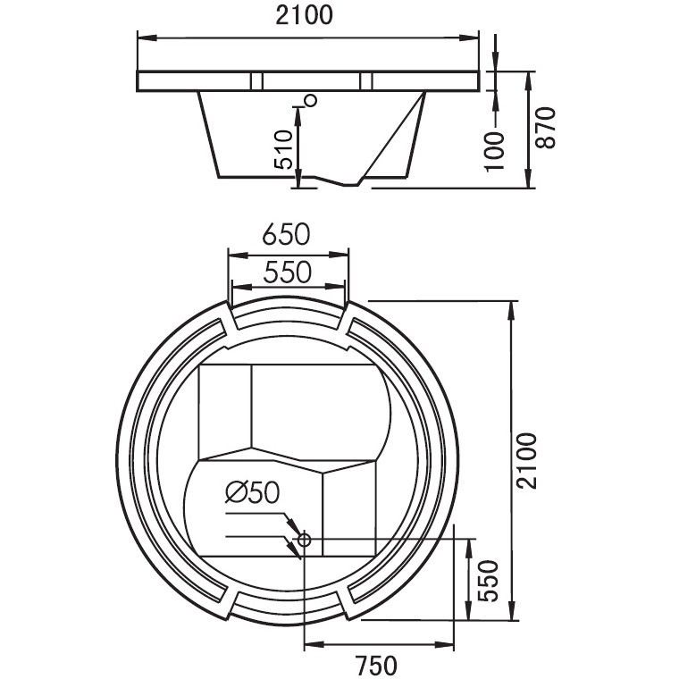 Ванна гидромассажная встраиваемая Gemy G9060 B 210х210х87 (белый), слив-перелив