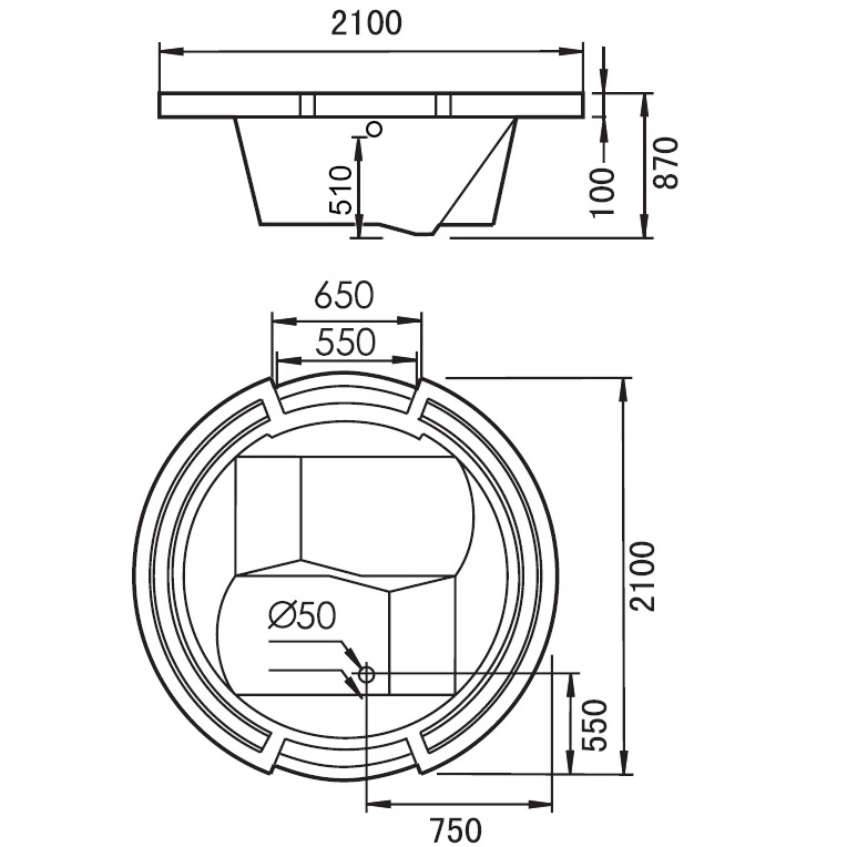 Ванна гидромассажная встраиваемая Gemy G9060 K 210х210х87 (белый), слив-перелив