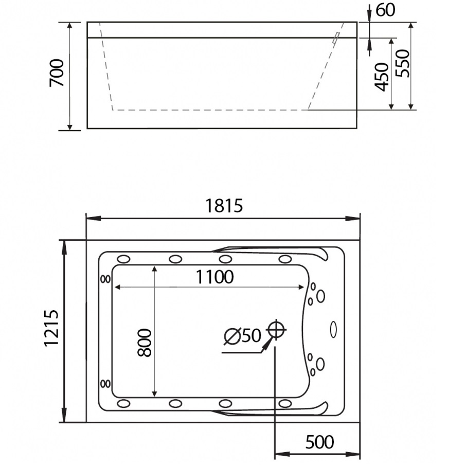Ванна гидромассажная пристенная Gemy G9061 B L 181х121х70 (белый), слив-перелив, левосторонняя
