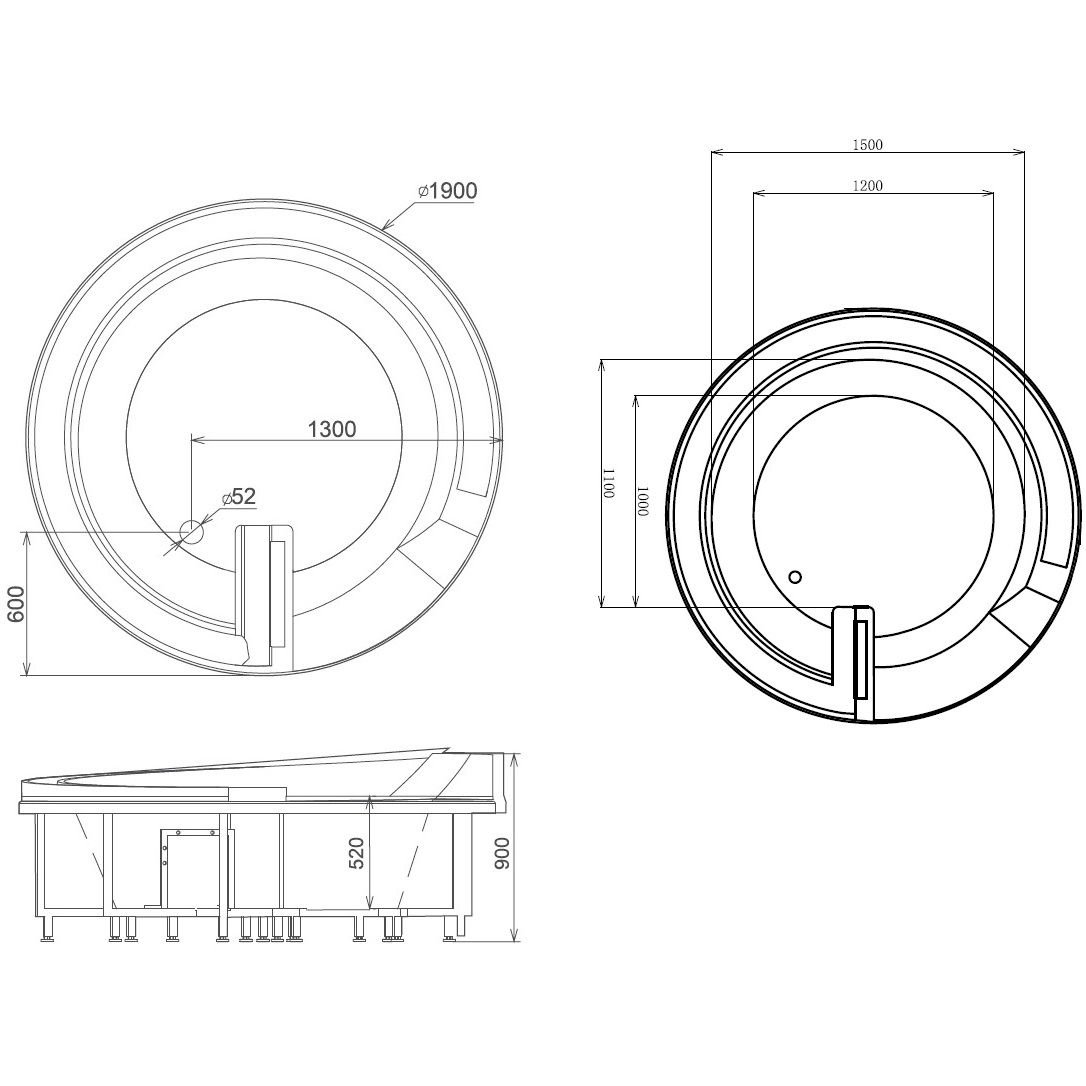 Ванна гидромассажная встраиваемая Gemy G9090 B 190х190х90 (белый), слив-перелив