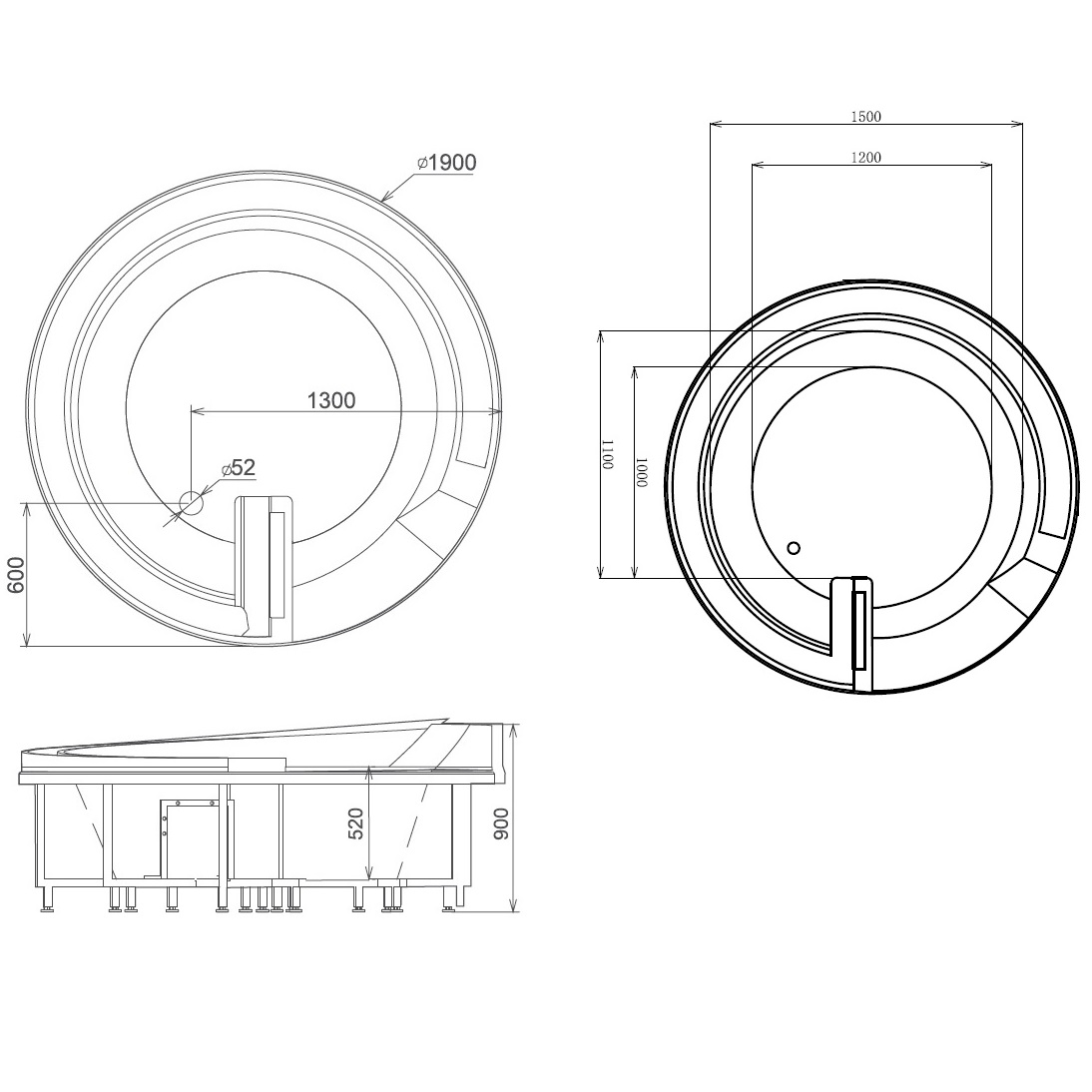 Ванна гидромассажная встраиваемая Gemy G9090 K 190х190х90 (белый), слив-перелив