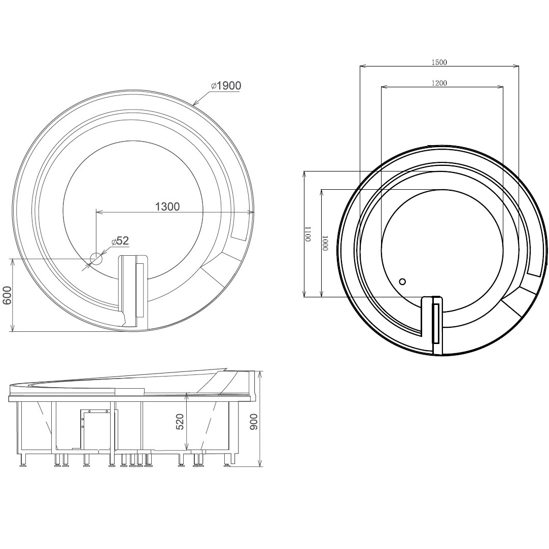 Ванна гидромассажная встраиваемая Gemy G9090 O 190х190х90 (белый), слив-перелив