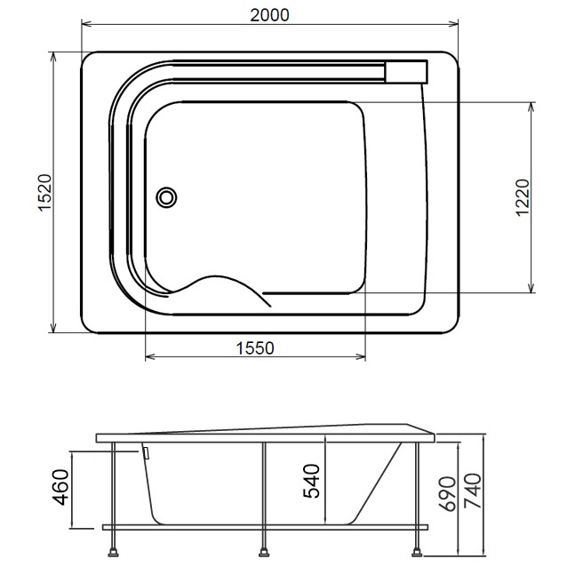Ванна гидромассажная встраиваемая Gemy G9265 K 200х152х74 (белый), слив-перелив