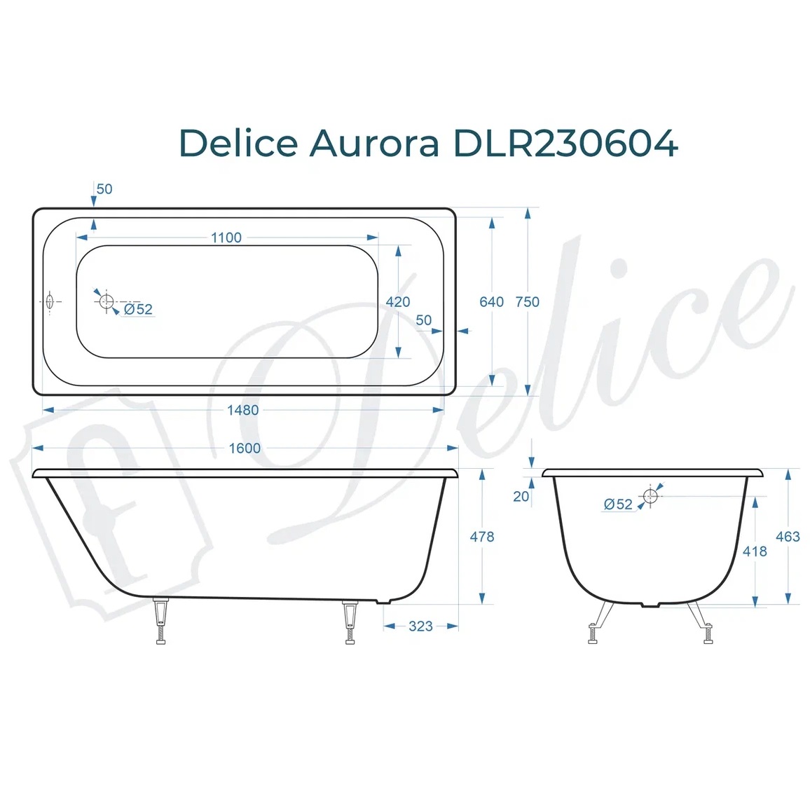 Ванна чугунная Delice Aurora DLR230604 160х75 (белый), встраиваемая